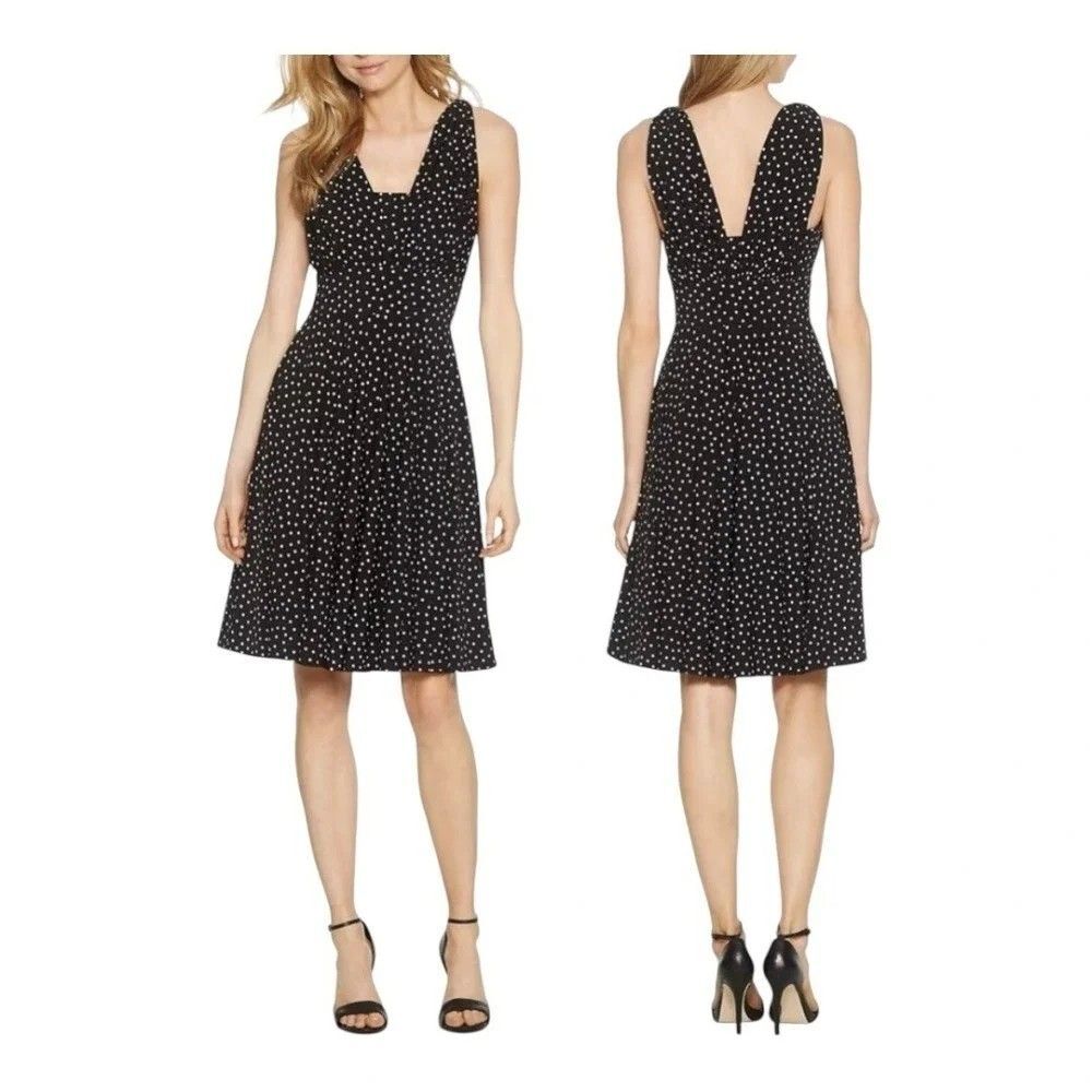 White House Black Market 14P Convertible Fit & Flare Black White Polka Dot Dress